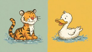 老虎与鸭子水中同框