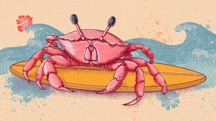 冲浪的粉红螃蟹