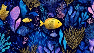 梦幻海底世界鱼类与水草