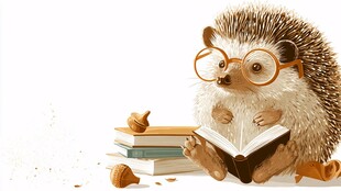 戴眼镜刺猬专注看书瞬间