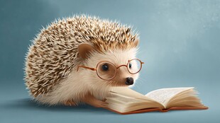 戴眼镜刺猬专注看书