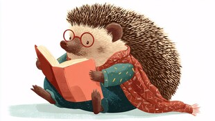 戴眼镜刺猬惬意读书时刻