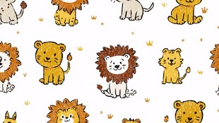 可爱卡通狮子无缝图案