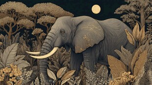 月夜下漫步的大象