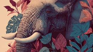 大象置身斑斓植物间