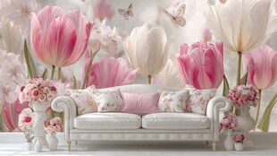 浪漫花卉背景的温馨客厅