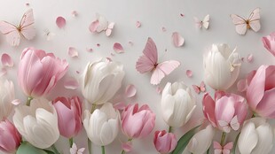 浪漫郁金香与纷飞蝴蝶