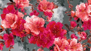 水墨风艳丽盛放花卉图