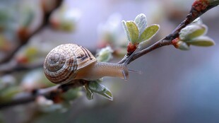 蜗牛栖于新绿枝头