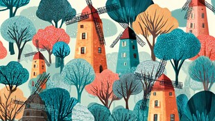 风车森林的梦幻童话场景