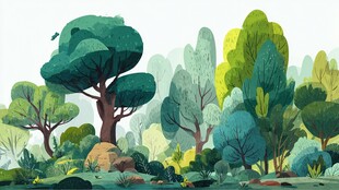 清新茂密的卡通风格森林