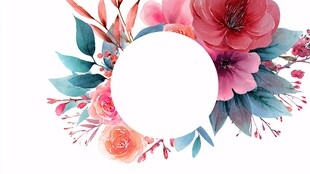 花卉环绕的圆形空白画框
