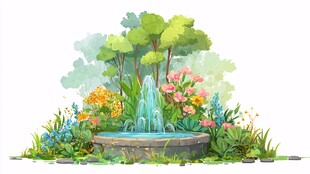 梦幻花园中的喷泉景观