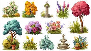 多样园林景观植物与装饰