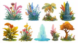 梦幻多彩园林景观元素集