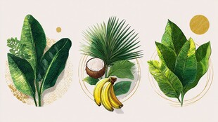 热带植物与水果插画展示