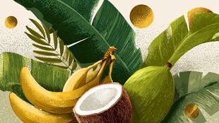 热带水果与繁茂绿叶图景