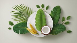 热带风情水果与绿植摆盘