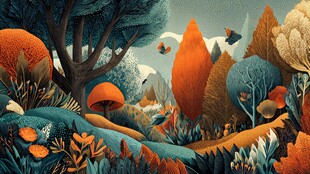 奇幻森林中的多彩植物世界