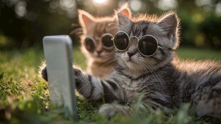 戴墨镜小猫惬意自拍瞬间