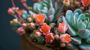 缤纷多肉花卉盆栽特写