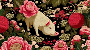 猪在繁花中悠然自得