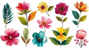 多彩手绘花卉植物集合