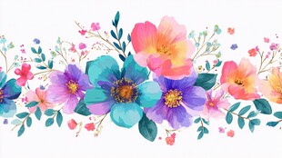 缤纷水彩花卉边框图案