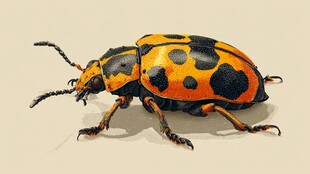 橙黑斑点甲虫特写
