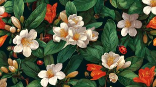 繁花绿叶间的灵动景致