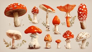 多彩毒蝇伞蘑菇插画集