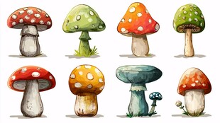 水彩风可爱蘑菇插画集合