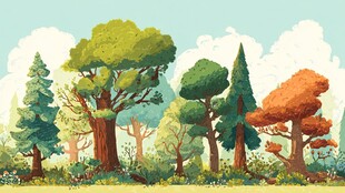 梦幻多彩森林风景插画