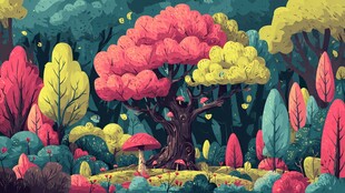 梦幻多彩森林奇幻景象