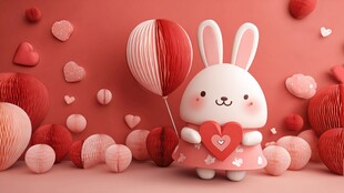 可爱小兔与浪漫爱心装饰
