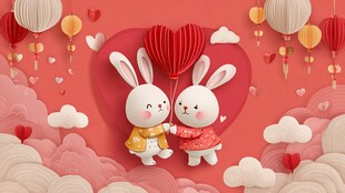 兔年情侣甜蜜贺岁场景