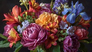 多彩鲜花绽放的美丽花束