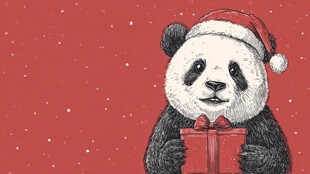 戴圣诞帽熊猫捧礼物
