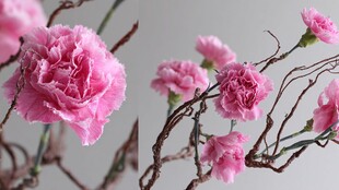 粉色康乃馨花枝特写