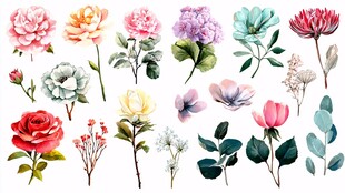 多彩手绘花卉素材集合