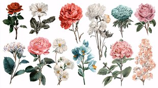 手绘多彩花卉集合
