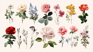 复古风多彩花卉插画集