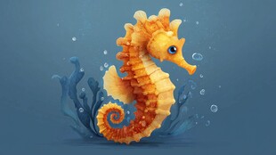 可爱橙色海马在水中舞动