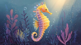 梦幻海底的彩色海马