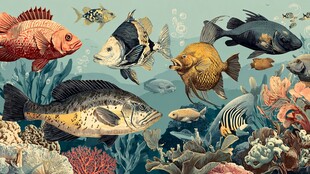 缤纷海底鱼群与珊瑚景观