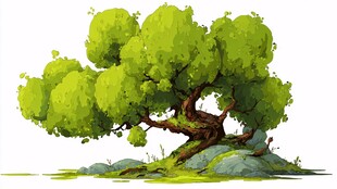 翠绿茂盛的奇幻风格大树