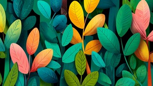 多彩叶片构成的梦幻植物图景