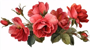 水彩绘粉色娇艳玫瑰花束