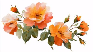 橙粉蔷薇花枝插画