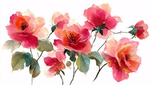 水彩绘艳丽绽放花朵